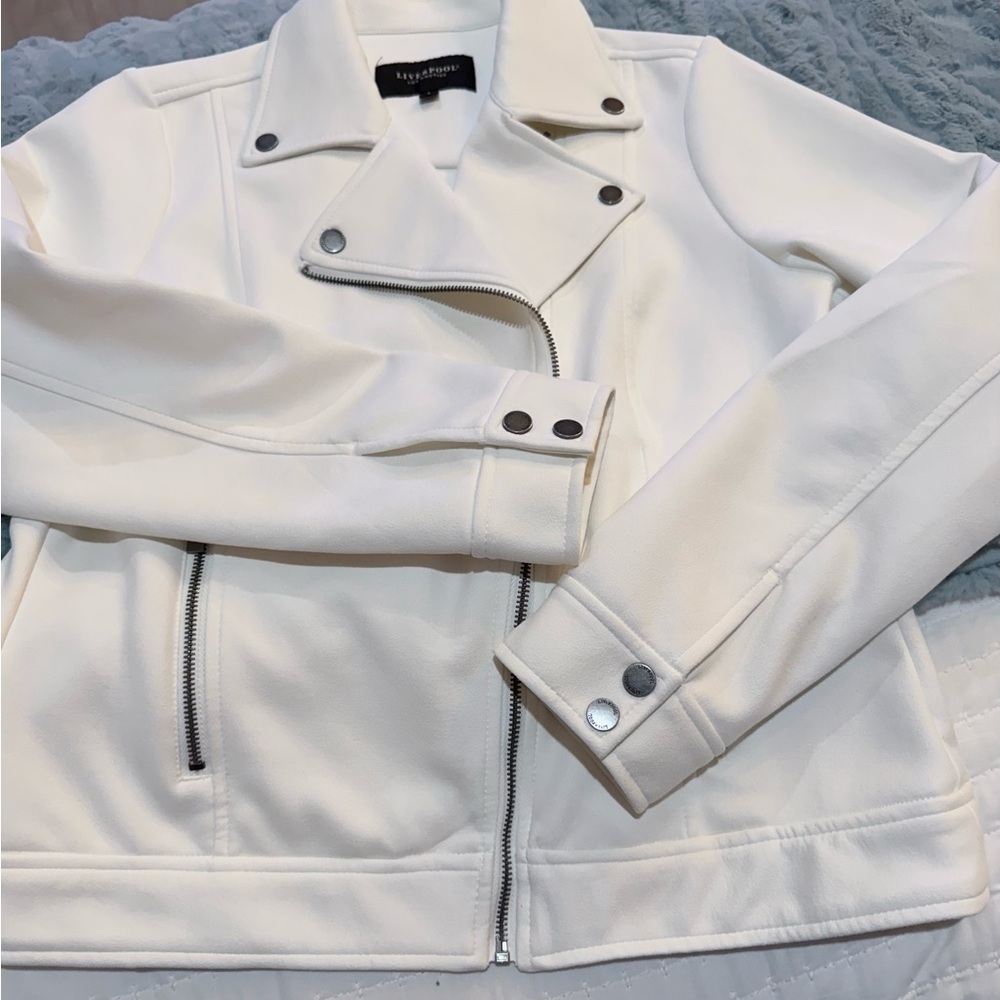 Liverpool Cream Faux Suede Moto Jacket NWOT Size Large